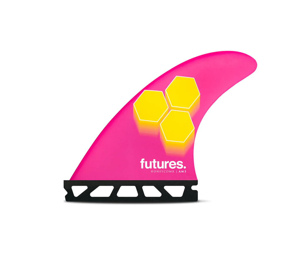 Futures AM3 Honeycomb Thruster Surfboard Fin Set Pink Yellow Al